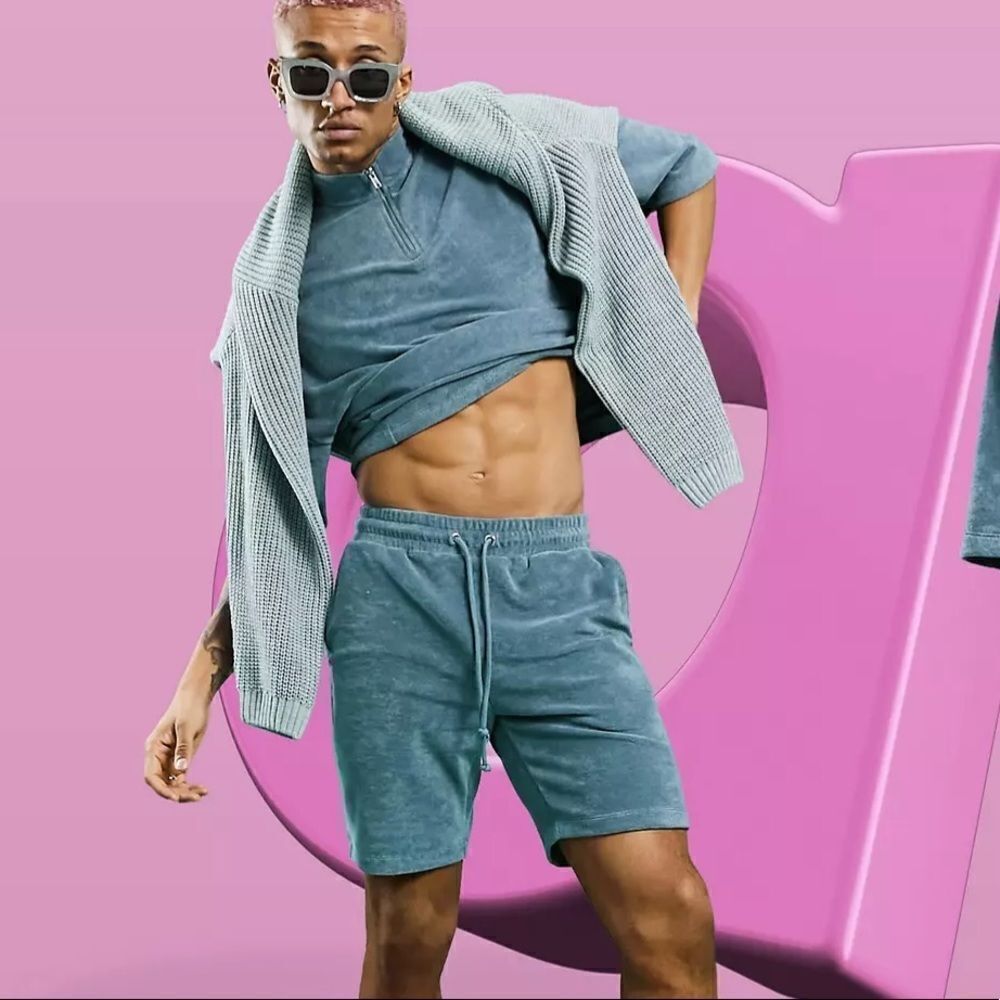 New ASOS Design co-ord oversized towelling shorts in Goblin blue, size S